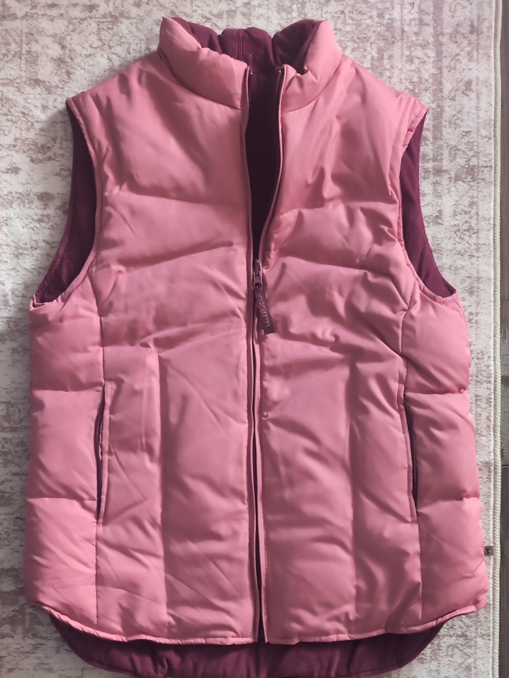 Women's Pink Reversible Puffer Vest with High Collar